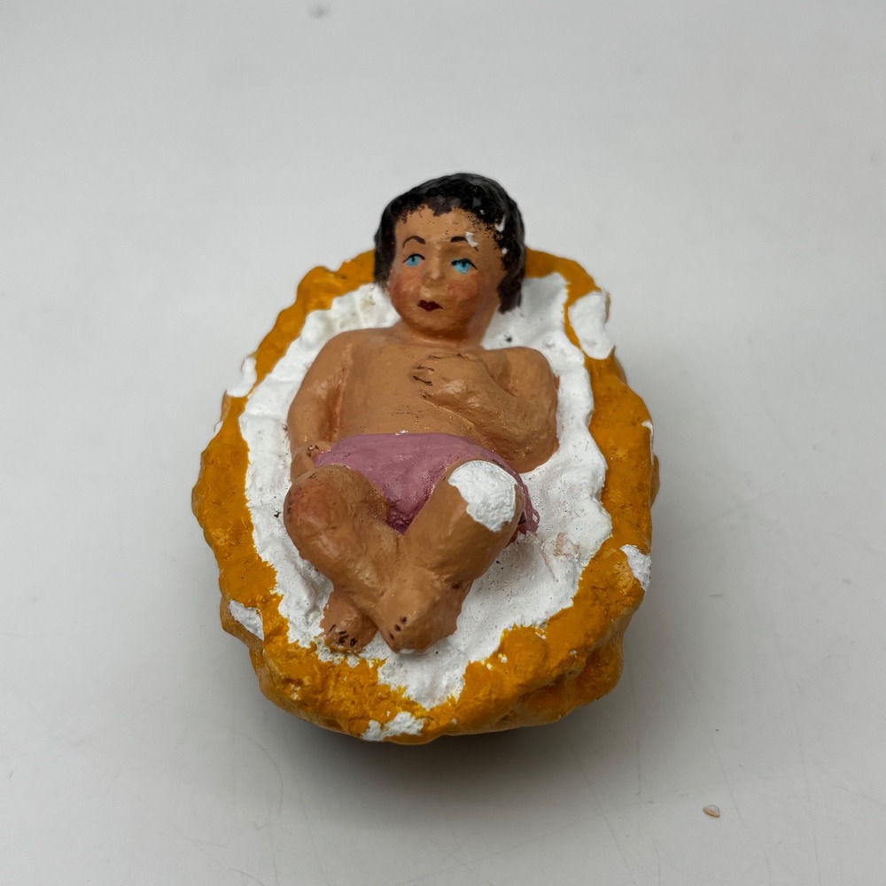 Vintage Baby Jesus Nativity Figurine Manger Chalkware Christmas Decor 2.75 Inch